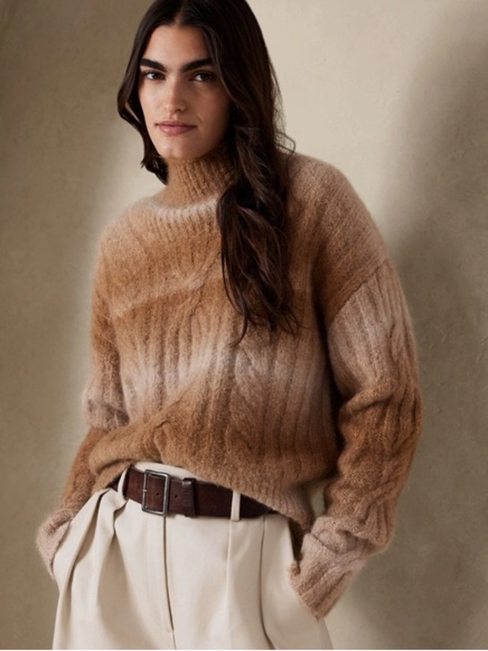 Banana Republic NWT Italian Yarn Alpaca Blend Ombre Cable Knit Mock Neck Sweater